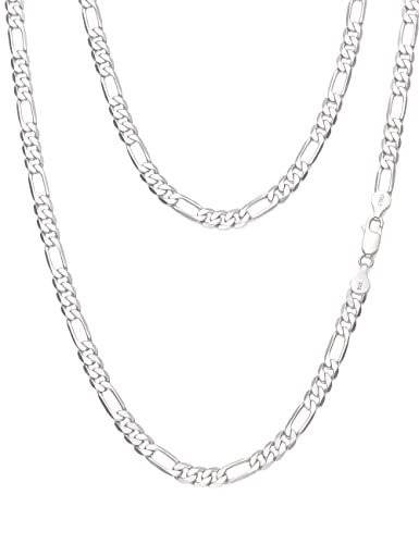 925 Sterling Silver Figaro/Cuban Chain Necklace for Men Diamond Cut Silver Link Chain for Women 16-30 Inches
