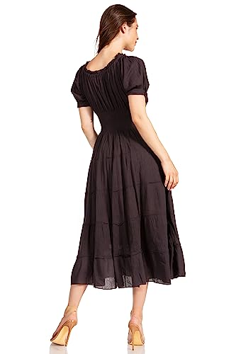Image of Sakkas Cotton Crepe Smocked Peasant Gypsy Boho Renaissance Mid Length Dress