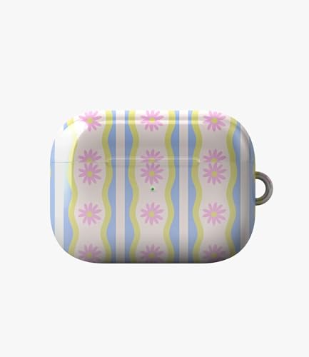 Image of Daisy Waves Glossy Case Compatible with AirPods Pro 1, Cute Pastel Floral Wavy Protective Hard Cover, Aesthetic Retro Y2K Flower Earbud Accessories for Women and Girls