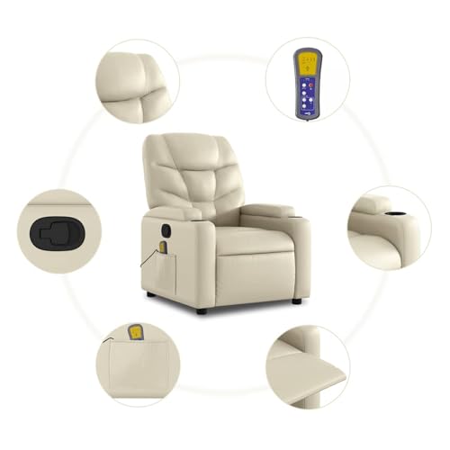 Gecheer Massagesessel mit Relaxfunktion, Kunstleder, Creme, Sessel Wohnzimmer Fernsehsessel Liegesessel für Entspannung Homeoffice Leseecke3205644 – Bild 7