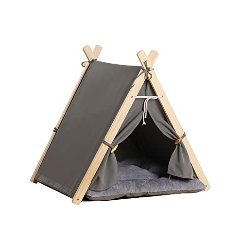 BOSERMEN Cat Tent, Pets Teepee with Removable Washable Cushion Easy Assemble, Washable Dog Tent, Portable Cat House, Cute Cat Bed(Grey)