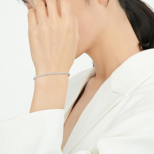 Gemsme White Gold Plated 4mm Cubic Zirconia Classic Tennis Bracelet for Women and Men 7.5 Inch