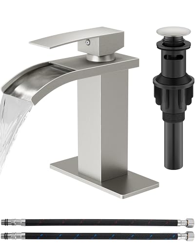 Brushed Nickel Waterfall Bathroom Faucet 1-Handle Vanity Faucet