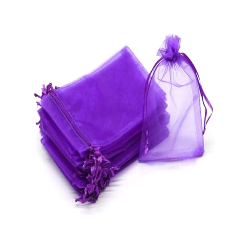 YIYI オーガンジー無地巾着袋12*9cm(100枚) ラッピング プレゼント 包装 (パープル)