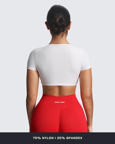Image of Aoxjox Short Sleeve Crop Tops for Women Sienna Twist Deep V Workout Cropped T Shirt Top