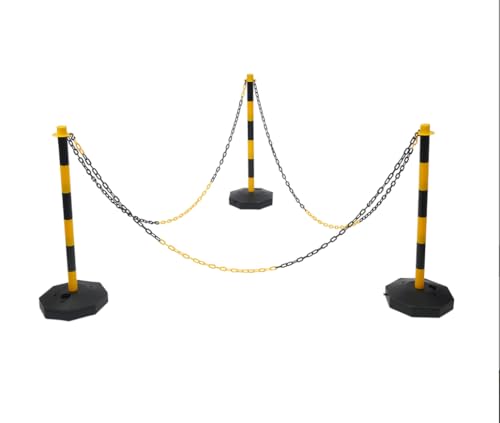 Poteaux de barrière avec chaîne de blocage pour parking, 5 chaînes de 2m