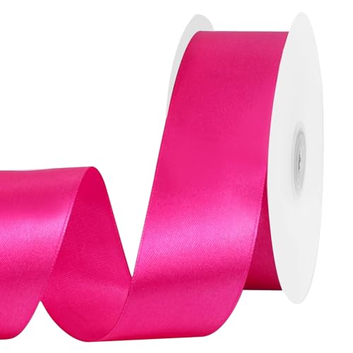 Image of woric Hot Pink Ribbon 1 1 /2 Inch 60 Yards Pink Bows Decor Satin Ribbon for Flower Bouquet Gift Wrapping Girl Women Hair Bows Crafts Wedding Holiday Decorations