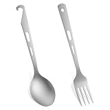 Titanium Spork Titanium Fork Spoon Set Camping Utensils, Ultralight Backpacking Utensils, Travel Cutlery Set, Heat-Resistant & Rustproof, Hiking Survival Gear