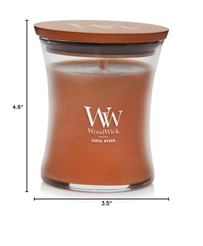 WoodWick Medium Hourglass Candle Santal Myrrh - Premium Soy Blend Wax Pluswick Innovation Wood Wick Made in USA
