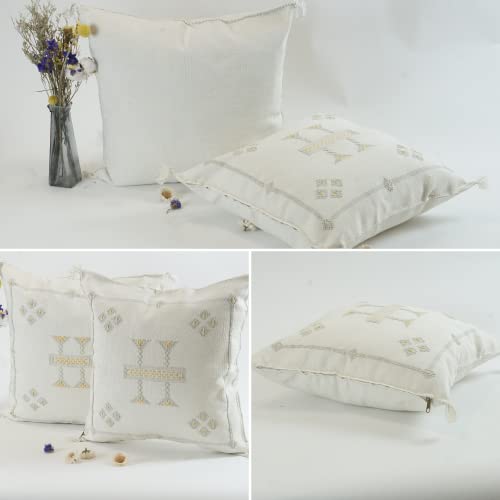 Moroccan Pillow Cover 20X20 - Cactus Silk Pillow , Off White Throw Pillow , Hand Woven Decorative Sabra Cushion. Great For Boho And Moroccan Decor - Cover Only #TOP3