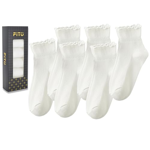 Image of Women's Trim Ruffle Frilly Turn Cuff Socks - Cute Vintage Dress Crew Ankle Boot Socks