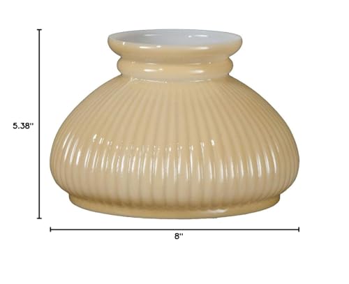 Image of B&P Lamp American Made Opal Glass Rib Student Shade, Buff Nu-Gold Background, 7 Inch Fitter, Hand Blown Milk Glass, Plain Top, 5-3 /8 Inch Height