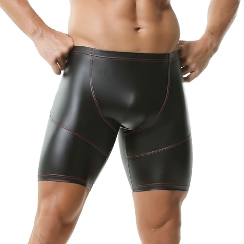 YUFEIDA Men's Faux Leather Boxers Classic Wetlook Elastic Latex Boxer Shorts3