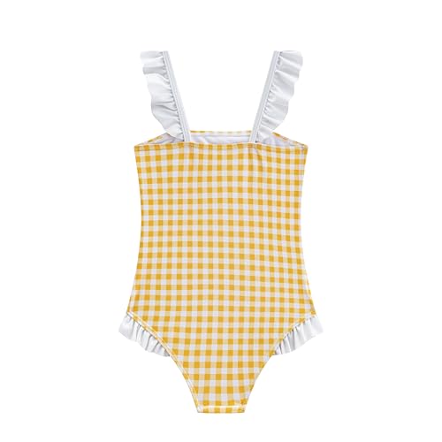 Image of LIZENS Girls One Piece Swimwear Checker Print Ruffles Bathing Suit for Kids Size 2-12