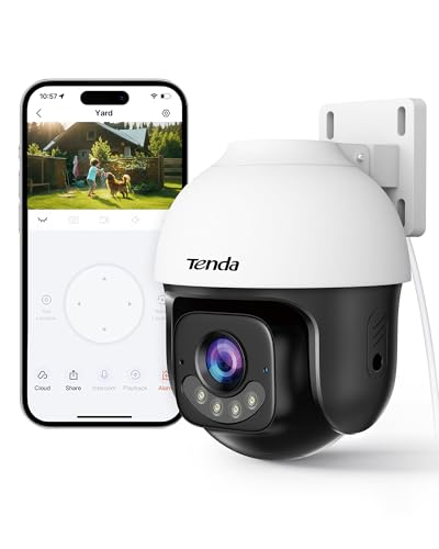 Tenda 5MP 3K Cámara Vigilancia Exterior WiFi 6, Cámara de Seguridad WiFi con Visión Nocturna en Color, 360° Seguimiento Automático, Detección de Humanos/Vehículos, Solo WiFi 2.4GHz, Alexa/ONVIF