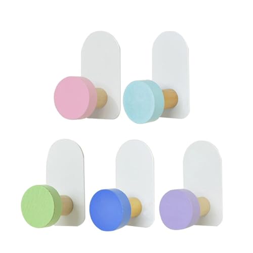 HEMOTON Perchero de Pared Infantil 5 Ganchos Metálicos Coloridos Base de Madera Maciza sin Taladrar para Colgar Abrigos en Baños y Dormitorios Varios estilos