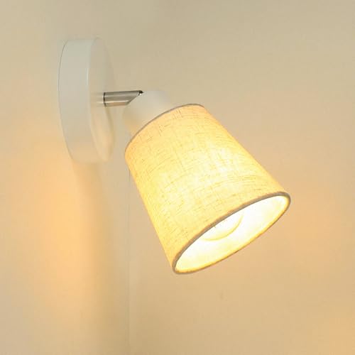 LTBLIGHT 1-Light LED Track Lighting, Modern Adjustable Ceiling Spotlight with Linen Shade, Bedroom Bedside Reading Light, Study Desk Lamp, E26 Base (B