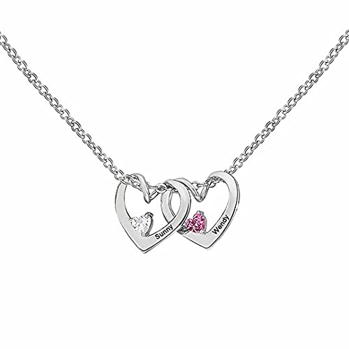 Collier de Famille de Coeur avec 1-5 Prénom Pierres de Naissance Personnalisé Gravé avec Enfant Noms Collier de Mères pour Femme Grand-mère Argent Or Rose, Cadeau de Noël Fête des Mère Cover