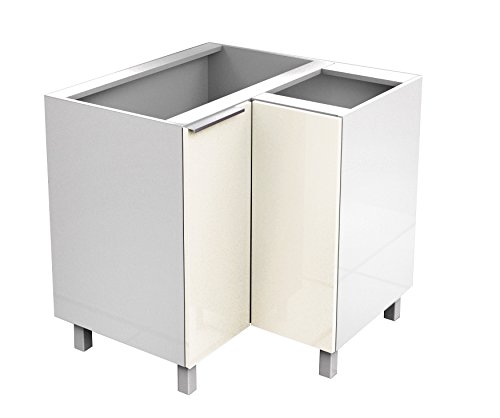 Berlioz Creations CG8BI Meuble d'Angle Bas Cuisine avec Double Porte Ivoire Haute Brillance 82 x 82 x 83 cm, Fabrication 100% Française