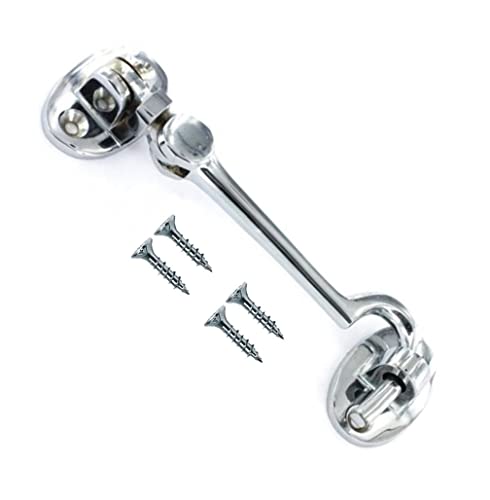 TERF® 100mm Heavy Duty Polished Chrome Cabin Door Hook and Eye Lock 100mm (4 inch) Cabinet Latch including Fixing Screw For Door Gate Window Closet Shed Latch