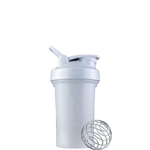 BlenderBottle Classic V2 Shaker Bottle with Stainless Steel Ball, For Protein Shakes, Dishwasher Safe, 590ml, White BlenderBottle Classic V2 Shaker Bottle with Stainless Steel Ball, For Protein Shakes, Dishwasher Safe, 590ml, White