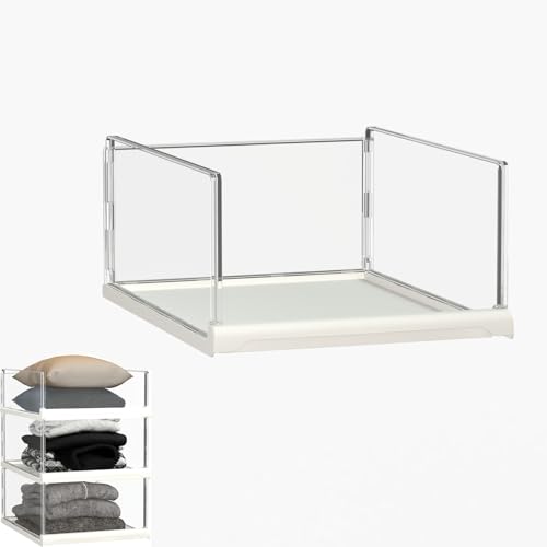 Stackable Clear Acrylic Storage Basket for Closet Organizers,Easy to Install,Drawer Shelf Storage Container for Wardrobe Kitchen Bathroom Office Dorm (M-1 Layer)