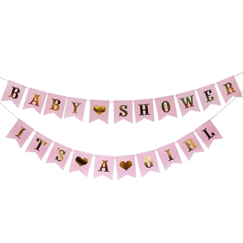 AIBAOBAO Baby Shower Decorations Girls, Baby Shower Letter Banner, IT'S A GIRL Bunting Banner for Gender Reveal Decoration, Party Garland Photo Booth Props Supplies Decoration (Pink)