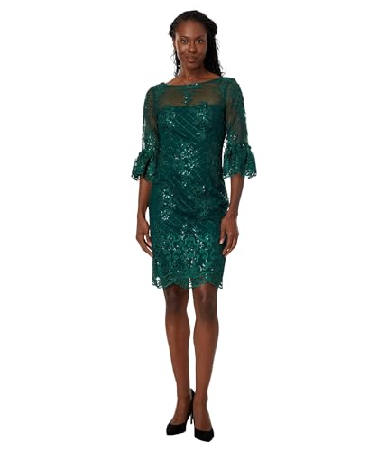 Adrianna Papell Embroideered Bell Sleeve Sheath Dress