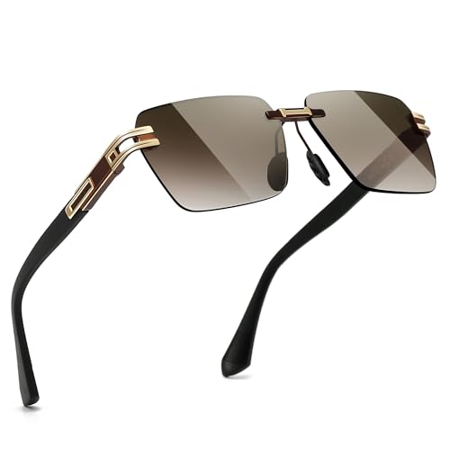 Image of SUNGAIT Rimless Rectangle Sunglasses Square Frameless Shades for Men Women Y2K Vintage UV Protection