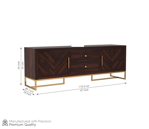 Image of Premium Solid Sheesham Wood TV Unit with 2 Drawers, 4 Shelves, and 2-Door Storage - Accommodates up to 65-Inch TV - Ideal for Living Room (Asher, Walnut Finish)