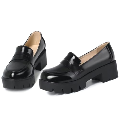 Agodor Women's Goth Chunky Heel Platform Loafers Round Toe Gothic Uniform Dress Shoes2