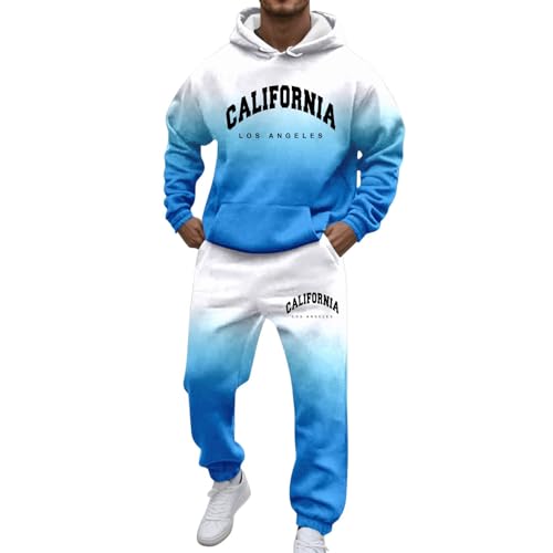 Generisch Chándal para hombre, sudadera con capucha y pantalones de jogging, traje deportivo de dos piezas, traje de ocio Challenger Set Outdoor Hausanzug Runningwear microfibra Tracksuit, azul claro