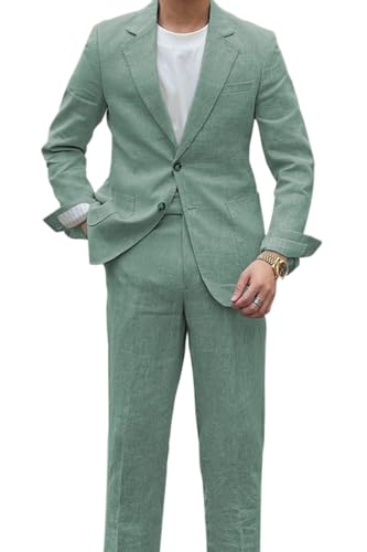 Men's Linen Suit Summer Beach Wedding 2 Pieces Classic Retro Linen Suit Set
