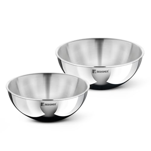 Image of BERGNER Argent TriPly Stainless Steel 2 Pcs Tasra Set - 16cm (900ml) and 18cm (1L), Less Oil Use, Healthy Cooking, Even and Faster Heat Distribution, Easy to Clean - Induction and Gas Stove Ready