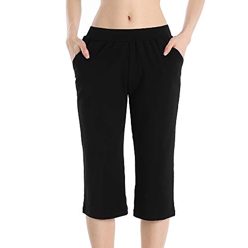 Image of QingWan Womens Shorts with Pockets Elastic Waist Spandex Athletic Short Capri Pants Yoga