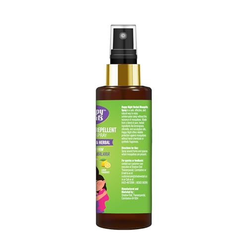 Image of Happy Nights Herbal Mosquito Repellent Room Spray - Lemon Fragrance, Effective Protection from Mosquito - Safe for Babies & Pets - 100ml (Pack of 1)