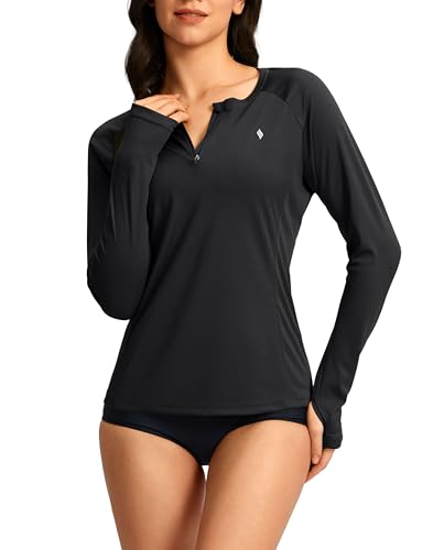 SANTINY-Womens-Rash-Guard-UPF50-SPF-Long-Sleeve-Swimsuits-Top-UV-Sun-Protection-Swim-Shirts-for-Woman-with-Zip SANTINY Women's Rash Guard UPF50+ SPF Long Sleeve Swimsuits Top UV Sun Protection Swim Shirts for Woman with Zip - Image 1