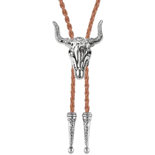 Image of GelConnie Longhorn Bull Bolo Tie for Men Native American Western Cowboy Leather Necktie Bolo Necklace for Women Gold Texas