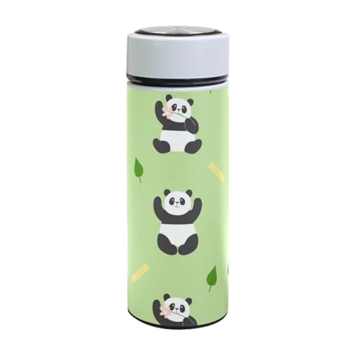 MOMORIN 水筒 350ml 真空断熱 マグボトル 保冷 保温 軽量 パンダ 可愛い パンダ柄 グリーン 魔法瓶 直飲み しっかり閉まるスクリュータイプ 丸洗いOK 子供用 学生 通学 水分補給