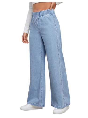 GORGLITTER Women's Wide Leg Jeans High Wasited Elastic Waist Baggy Denim Pants