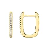 PAVOI 14K Gold Plated 925 Sterling Silver Cubic Zirconia U-Shaped Huggie Earrings in Yellow Gold