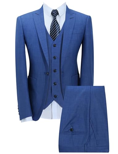 Costume 3 pièces en lin pour homme avec gilet classique et veste mono-bouton