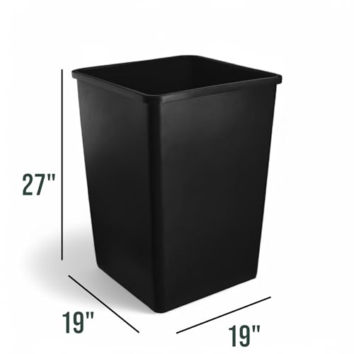 Image of 35 Gallon Black Square Trash Can, Plastic, Commercial Use