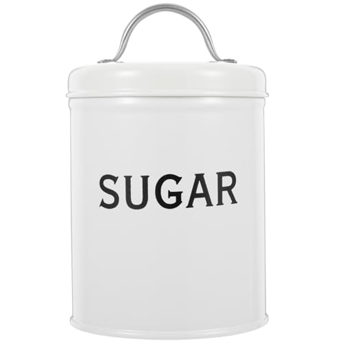 PRETYZOOM Metal Sugar Canister, Small White Canister for Kitchen, Vintage Sugar Canister Jar with Airtight Lid, Kitchen Countertop Decorative Sugar Container (12x9.7x9.7cm)