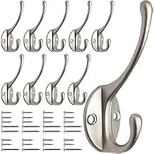 GlazieVault Satin Nickel Coat Hooks for Wall - Stainless Steel Coat Racks10 Pack - Heavy Duty Coat Hooks Wall Mounted - Premium Design Rust Free Door Hooks for Hanging