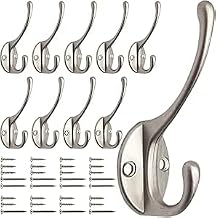 GlazieVault Satin Nickel Coat Hooks for Wall Pack 10 - Heavy Duty Coat Hooks Wall Mounted - Premium Design Wall Hooks Rust Free Door Hooks for Hanging