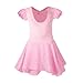 Hotfiary Girls Ruffle Sleeve Ballet Dance Dress Tutu Skirted Leotard Shiny Short Sleeve Ballet Leotard with Skirt 5-12Y