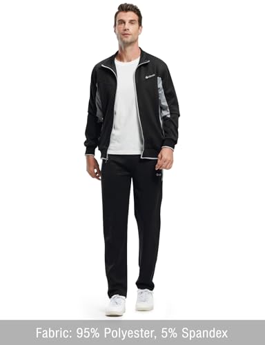 TBMPOY Men's Tracksuits Sweatsuits for Men Sweat Track Suits 2 Piece Casual Athletic Jogging Warm Up Full Zip Sets Black/Grey 4XL - Thumbnail 3