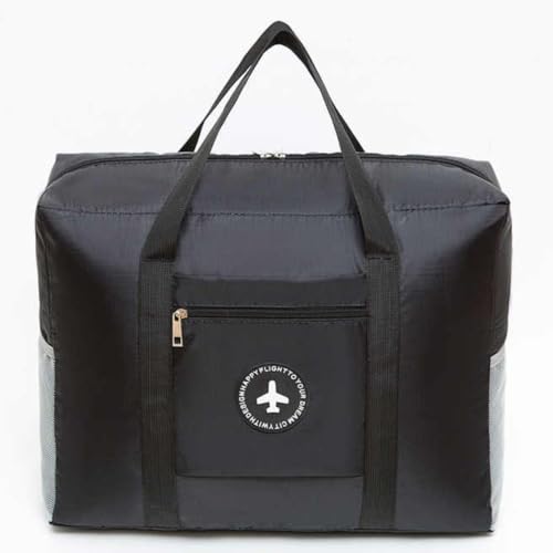 Image of CAVALO Be Unique Travel Duffle Bag for Luggage Spacious with Pockets Foldable Weekender Zipper Bag, Stylish Handbag Carry on Trolley Bag Waterproof Nylon Black 44 x 18 x 35 cm