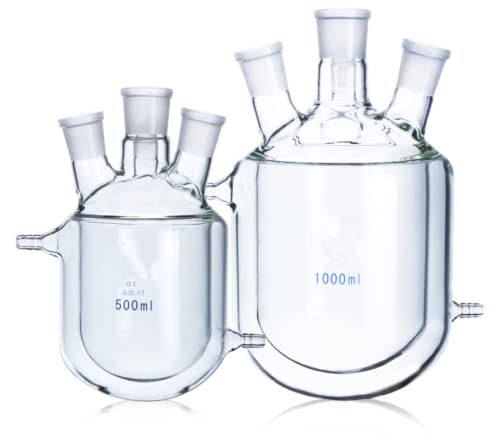4-Necks Glass Jacketed Flask Reactor Vessel Double Layer 500ml